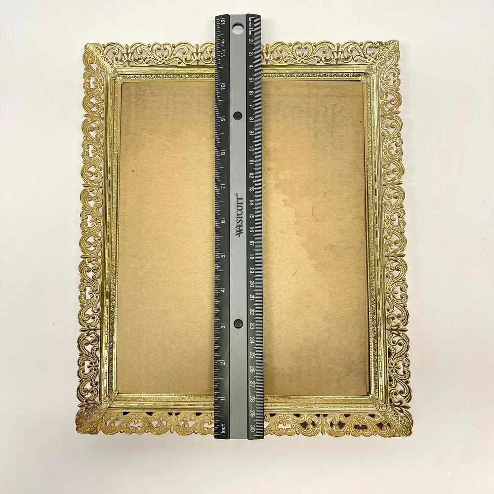 Vintage MCM Ornate Gold Filigree 8x10 Picture Frame Tabletop or Wall Mount